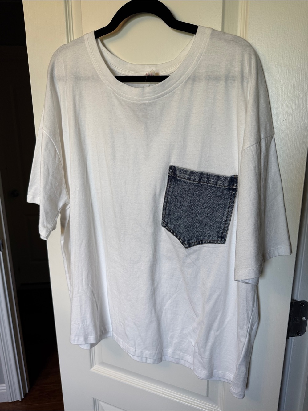 Like Love White Tee w/ Denim Pocket - 2X